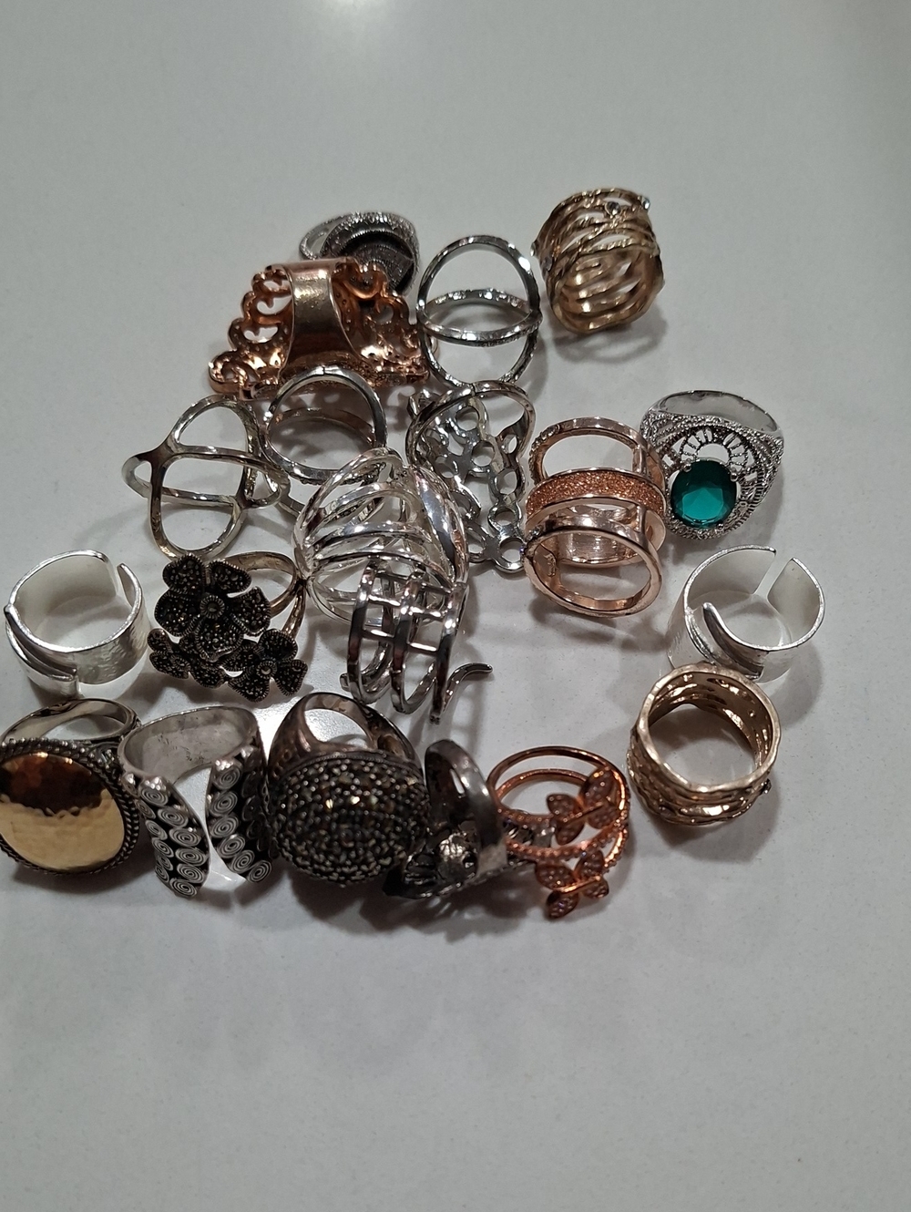 Crazy DealMixedMetal Fashion Ring Set with Green Gem Accent Various Sizes 7 To 9